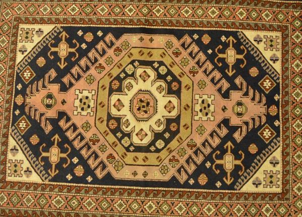 Tappeto caucasico Gazny Kazak, di vecchia manifattura, fondo rosa antico,