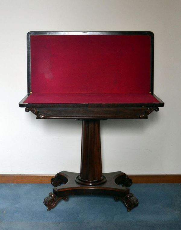 Tavolo da gioco, Inghilterra, sec. XIX, in palissandro,