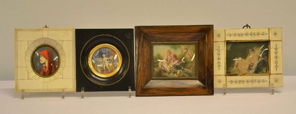 Quattro miniature, sec. XIX,
