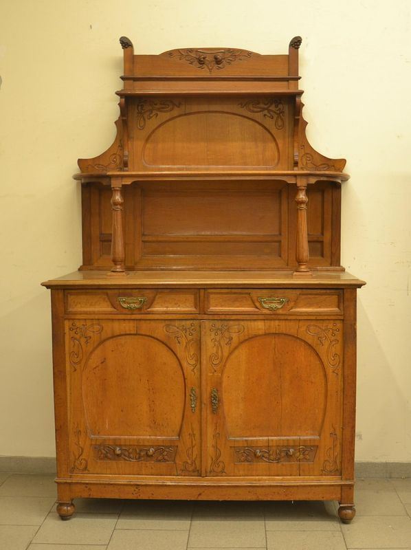 Credenza, Liberty, in rovere, due sportelli, due cassetti e
