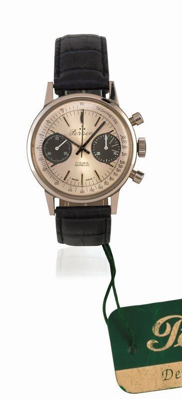 OROLOGIO DA POLSO CON CRONOGRAFO, PERSEO 17 RUBIS INCABLOC, IN ACCIAIO