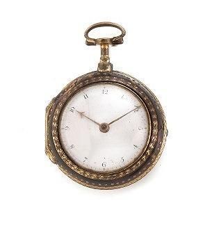 orologio da tasca, james watts, london, n. 6144, in metallo dorato e tartaruga