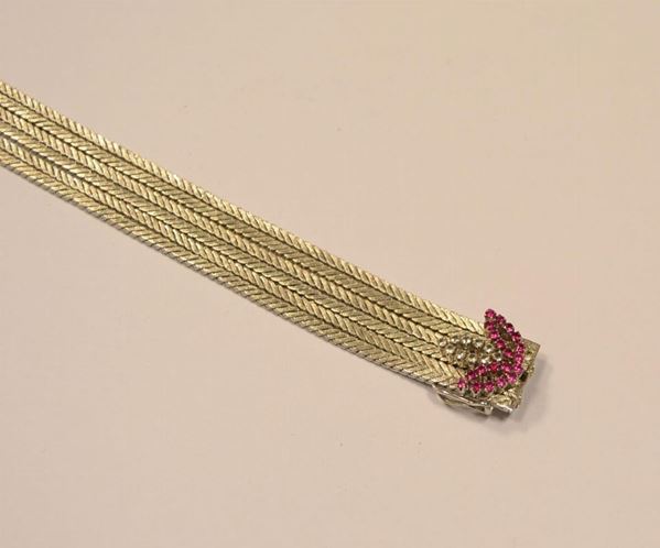 BRACCIALE IN ORO BIANCO, DIAMANTI E RUBINI