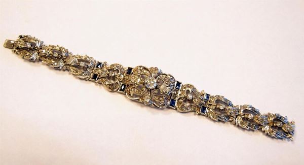 BRACCIALE IN ORO BIANCO, DIAMANTI E ZAFFIRI  - Asta ANTIQUARIATO, COLLEZIONISMO E GIOIELLI - Poggio Bracciolini Casa d'Aste
