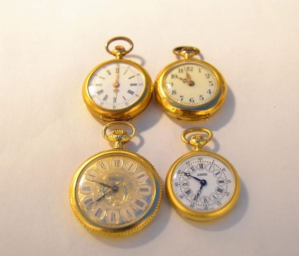 QUATTRO OROLOGI DA TASCHINO INIZI SEC. XX IN ORO GIALLO