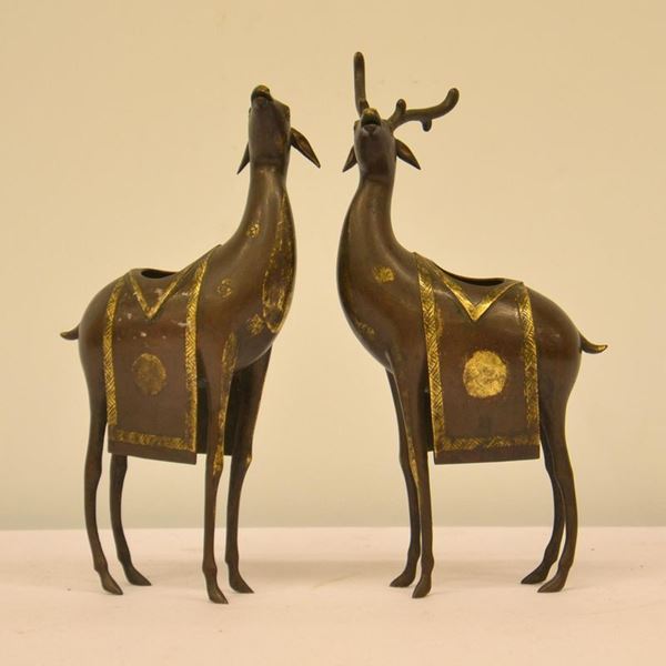 Due sculture, sec. XIX, in bronzo,