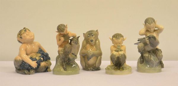 Cinque sculturine, sec. XX, manifattura Royal Copenhagen,  - Asta ANTIQUARIATO, COLLEZIONISMO E GIOIELLI - Poggio Bracciolini Casa d'Aste