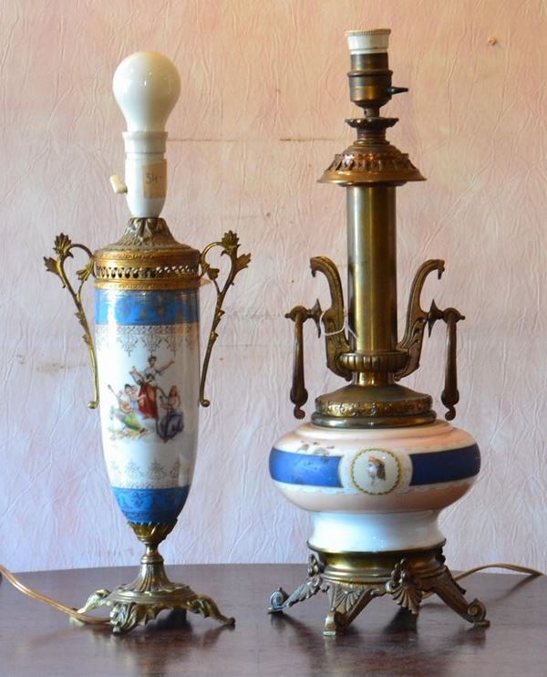 Due lumi da tavolo, inizi sec. XX, in bronzo e