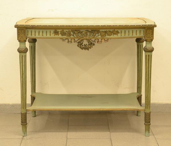 Tavolino da centro, Francia, fine sec. XIX, in legno dipinto nei