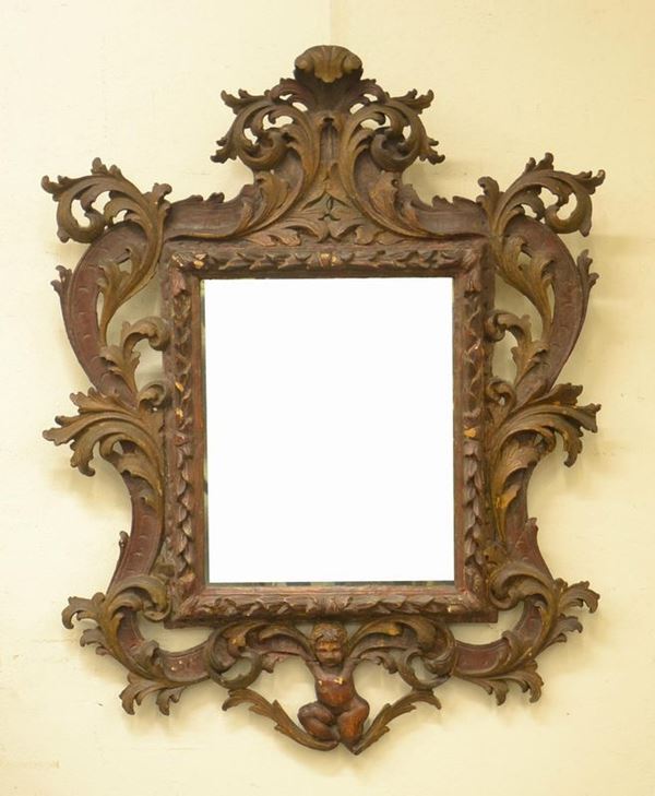 Cornice, sec. XVIII, in legno laccato e intagliato