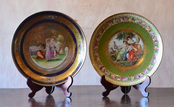 Due piatti, Austria, sec. XIX, in porcellana pitturata