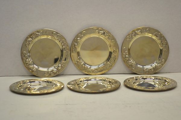 Sei sotttobicchieri, Brandimarte, secolo XX, in argento, complessivi g 340