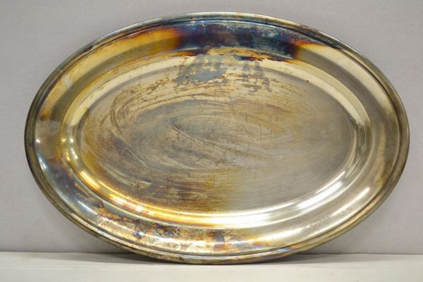 Vassoio, Krupp, secolo XX, in metallo argentato di forma ovale, cm 55x35&nbsp;&nbsp;
