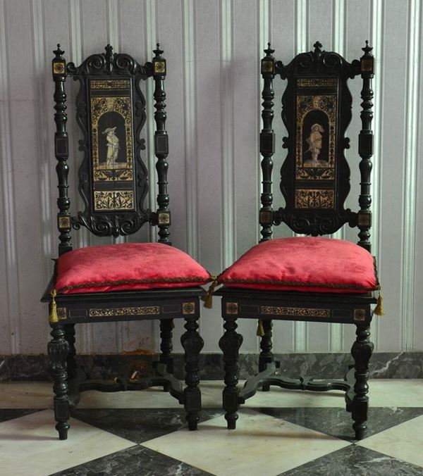Coppia di sedie, Toscana, sec. XIX, in legno  - Asta DECORAZIONE D'INTERNI - Poggio Bracciolini Casa d'Aste