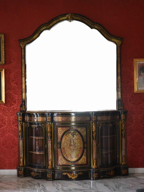 Credenza, Boulle, sec. XIX, in legno ebanizzato e intarsiato,