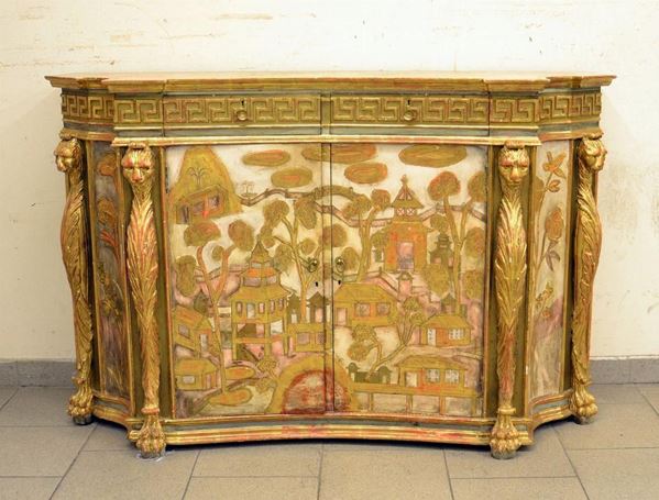 Credenza, sec. XX, in legno laccato e decorato a cineserie,  - Asta DECORAZIONE D'INTERNI - Poggio Bracciolini Casa d'Aste