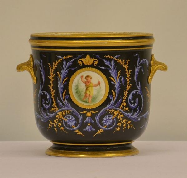 Cachepot, manifattura Vienna, sec. XIX, in porcellana