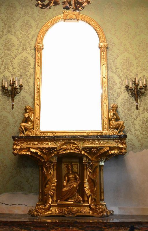 Consolle, Firenze capitale, sec. XIX, in legno dorato e riccamente