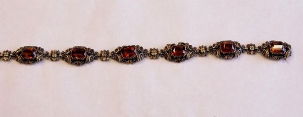 BRACCIALE IN ORO GIALLO, ARGENTO E GRANATI