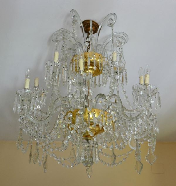 Lampadario, sec. XIX, in vetro di Murano con gocce,