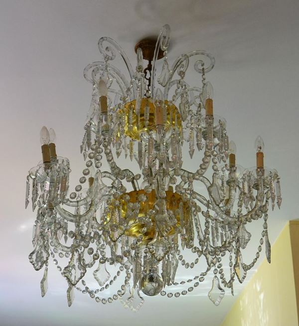 Lampadario, sec. XIX, in vetro di Murano con gocce,  - Asta GIOIELLI, ARREDI, DIPINTI E OGGETTI D'ARTE - Poggio Bracciolini Casa d'Aste