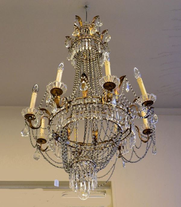 Lampadario, sec. XIX, in bronzo circolare con