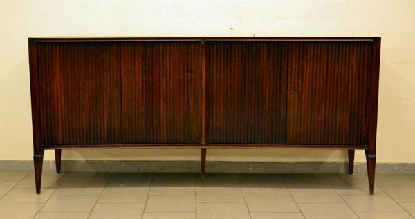 Credenza, anni &#8217;60, in noce, fronte sagomato e