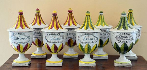 Otto vasi da farmacia, in stile 700,  - Asta GIOIELLI, ARREDI, DIPINTI E OGGETTI D'ARTE - Poggio Bracciolini Casa d'Aste