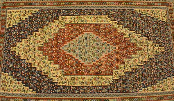 Tappeto Kilim, doppia faccia, fondo blu,