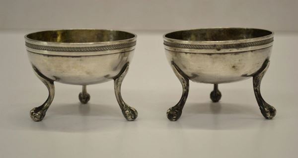 COPPIA DI SALIERE, NAPOLI, SECOLO XIX  - Asta MOBILI, DIPINTI, OGGETTI D'ARTE E GIOIELLI - Poggio Bracciolini Casa d'Aste