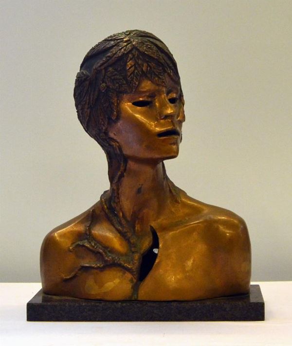 Scultura, sec. XX, in bronzo, raffigurante busto femminile,