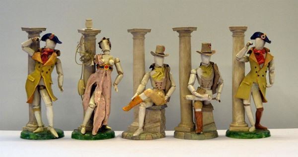 Sei soprammobili, Francia, sec. XX, in ceramica,