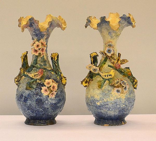 Coppia di vasi, Veneto, sec. XIX, in ceramica decorata