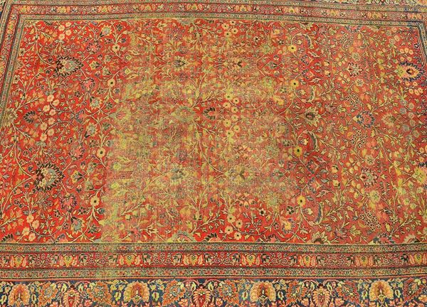 Tappeto persiano, inizi sec. XX, fondo rosso  - Asta MOBILI, DIPINTI, OGGETTI D'ARTE E GIOIELLI - Poggio Bracciolini Casa d'Aste