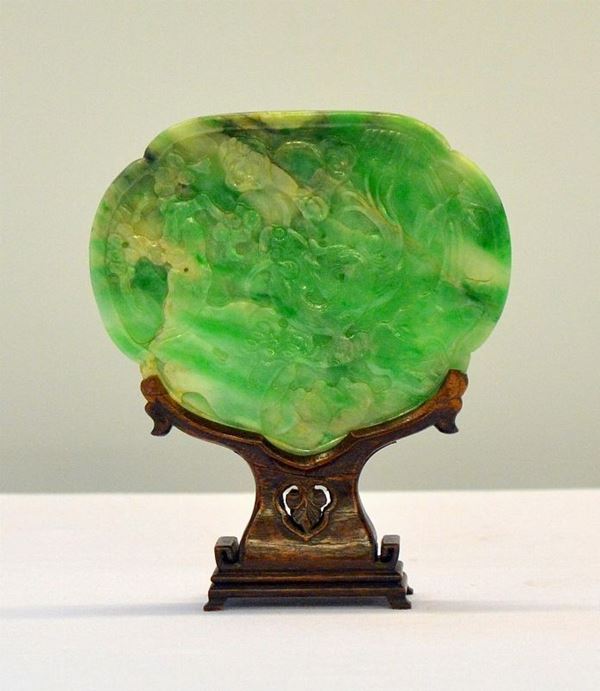 Placca, Cina, dinastia Qing, sec. XIX, in giadeite  - Asta MOBILI, DIPINTI, OGGETTI D'ARTE E GIOIELLI - Poggio Bracciolini Casa d'Aste
