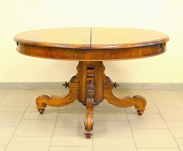 Tavolo, sec. XIX, in noce, piano allungabile, fusto  - Asta MOBILI, DIPINTI, OGGETTI D'ARTE E GIOIELLI - Poggio Bracciolini Casa d'Aste