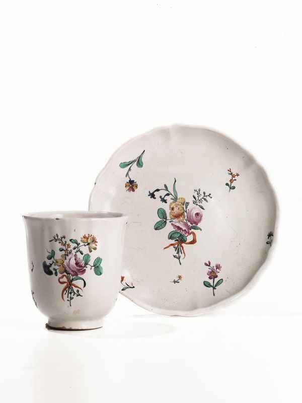 TAZZA CON PIATTINO, BOLOGNA, MANIFATTURA FINCK, 1775-1797&nbsp;&nbsp;&nbsp;&nbsp;&nbsp;&nbsp;&nbsp;&nbsp;&nbsp;&nbsp;&nbsp;&nbsp;&nbsp;&nbsp;&nbsp;&nbsp;&nbsp;