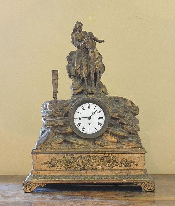 Orologio da tavolo, sec. XIX, in legno dorato e
