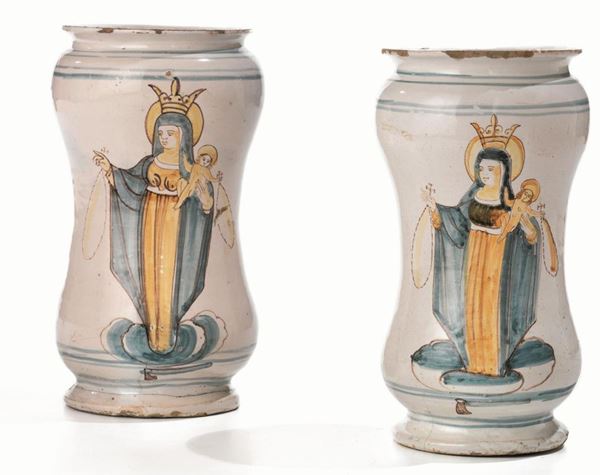 COPPIA DI ALBARELLI, CASTELLI, BOTTEGA DI BERARDINO GENTILI IL VECCHIO,&nbsp;&nbsp;&nbsp;