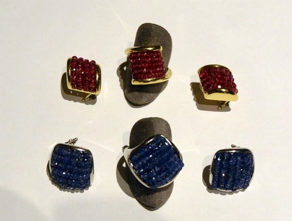 DEMI-PARURE IN ORO BIANCO E ZAFFIRI , COMPOSTO DA ANELLO