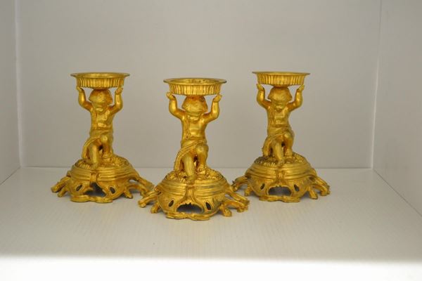 TRE CANDELIERI, FINE SECOLO XIX  - Asta GIOIELLI, ARGENTI, ARREDI, DIPINTI - Poggio Bracciolini Casa d'Aste