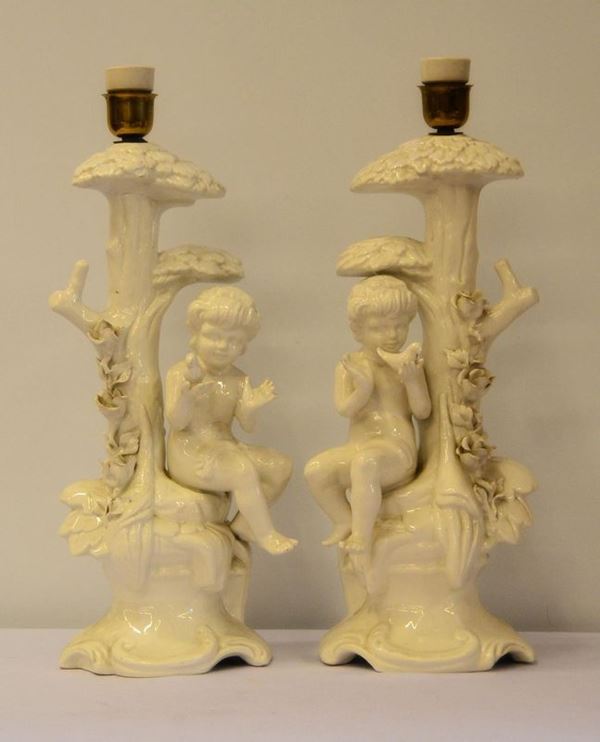 Due lampade da tavolo, sec. XX, in ceramica,