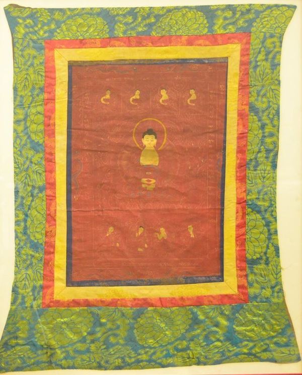 Thangka, Nepal, sec. XX, in tessuto decorato,