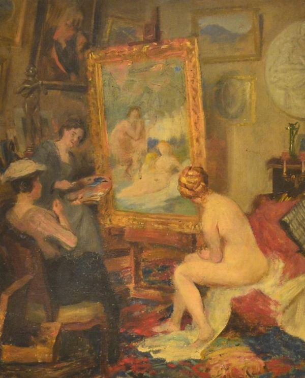 Scuola francese, inizi sec. XX  - Asta GIOIELLI, ARGENTI, ARREDI, DIPINTI - Poggio Bracciolini Casa d'Aste