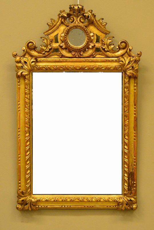 Specchiera, fine sec. XIX, entro cornice in legno dorato e