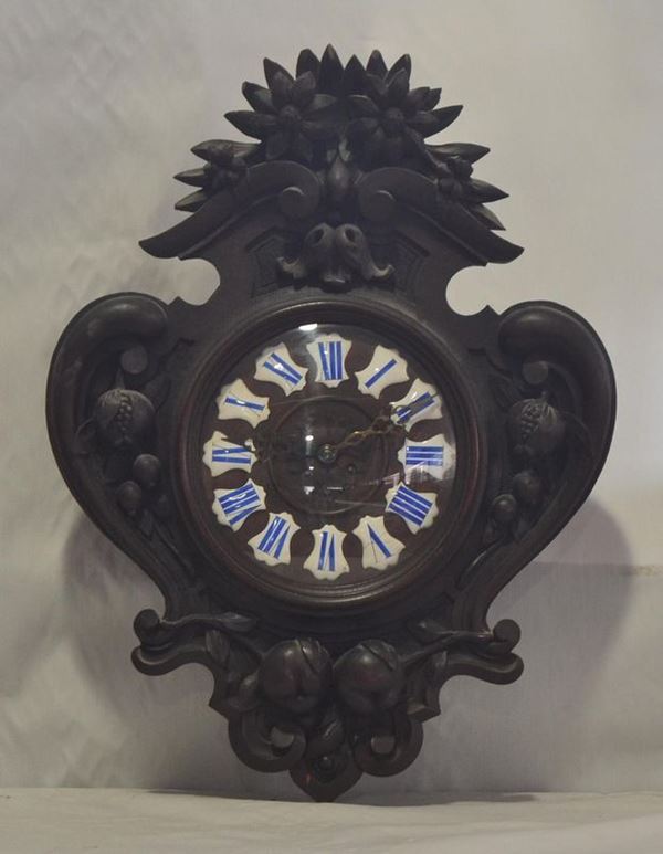 Orologio da muro, sec. XIX, con fronte incernierato  - Asta GIOIELLI, ARGENTI, ARREDI, DIPINTI - Poggio Bracciolini Casa d'Aste