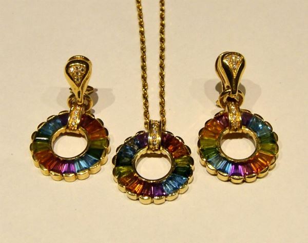 DEMI-PARURE IN ORO GIALLO, DIAMANTI E PIETRE  - Asta ANTIQUARIATO, COLLEZIONISMO, GIOIELLI - Poggio Bracciolini Casa d'Aste