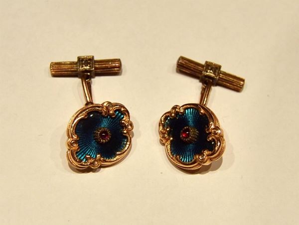 PAIO DI GEMELLI IN ORO A BASSO TITOLO, DIAMANTI  - Asta ANTIQUARIATO, COLLEZIONISMO, GIOIELLI - Poggio Bracciolini Casa d'Aste