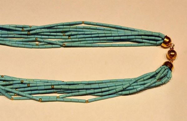 COLLANA, IN ORO GIALLO E&nbsp; PASTA DI TURCHESE
