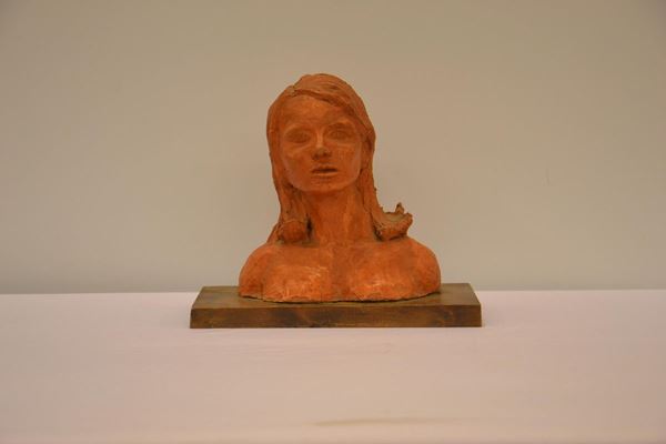 Scultura, sec. XX, in terracotta, raffigurante busto femminile,
